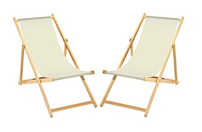 Sedia sdraio pieghevole in legno, senza braccioli, con rivestimento in stoffa intercambiabile, colore bianco, 2 pezzi