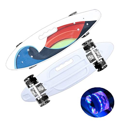Skateboard completo Mini Cruiser Skateboard per ragazze bambini ragazzi ragazzi adulti principianti con ruote LED Flash (bianco)
