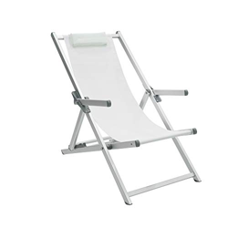 Sedia sdraio in alluminio prendisole da giardino, terrazzo e spiaggia con telo traspirante in textilene bianco con cuscino poggiatesta e braccioli rec características