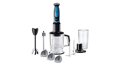 Braun MQ 5264BKBL - Frullatore a immersione MultiQuick 5 Vario Fit con base mixer in acciaio inox e taglierina a spirale, 1000 Watt, con set completo 