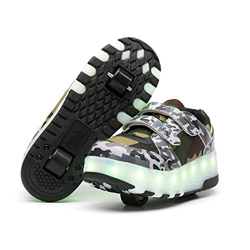 ZZRA Unisex retrattili Invisibili Doppia Ruota Scarpe Skateboard Pulley Skate Scarpe Roller LED Lampeggiante Sportive puleggia Sneakers Ragazze Ragazz en oferta
