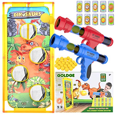 GOLDGE Gioco di Bersaglio di Tiro, 37 Pezzi Blaster Giocattolo Set con 2 Pistola Giocattolo 1 Tiro Bersaglio 24 Palle di Schiuma 10 Lattine di Tiro, G
