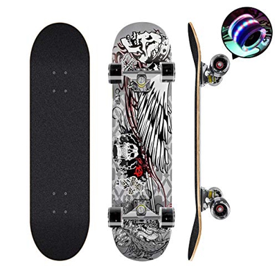 Skateboards Pro - Skateboard completo da 78,7 cm, per ragazzi, principianti, ragazze, ragazzi, adulti, 7 strati in legno di acero, colore: nero