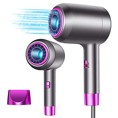 Asciugacapelli Professionale, Phone per Capelli con Mezzo Nucleo Cavo Centrale per Tecnologia a Ioni Negativi Blu-ray, 1250W, 3 Temperature e Cavo da 