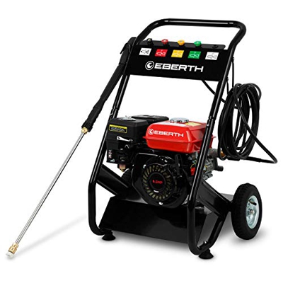 EBERTH 6,5 CV Idropulitrice con Motore a scoppio (210 bar, 4 Ugelli, 5m Tubo alta pressione, Pistola professionale, Motore a benzina 4 tempi, Avviamen