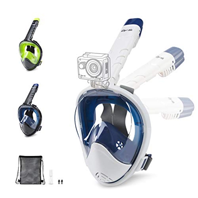 Glymnis Maschera Snorkeling Maschera Subacquea Immersione Panoramica Integrale a 181°, Anti-Appannamento, Anti-Infiltrazioni con Tubo Respiratorio Pie