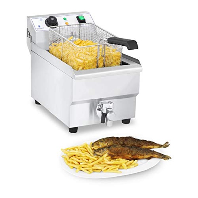 Royal Catering RCEF 10EH-1 Friggitrice Professionale Friggitrice Elettrica (3600 W, 230 V, 60-200 °C, 10 litri, 3 kg, Acciaio inox, Rubinetto di scari