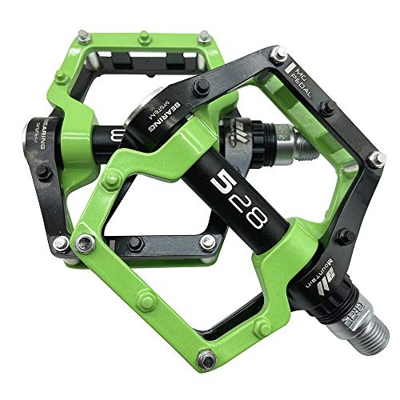 evetin Pedali per Bicicletta MTB Bici da Corsa Città ruota antiscivolo pedale 181, Nero con verde