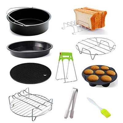 Matedepreso Set di Accessori per friggitrice ad Aria 10 Pezzi Cestello da Forno Universale da 6 Pollici e 7 Pollici in Silicone Zerbino per Pizza Adat