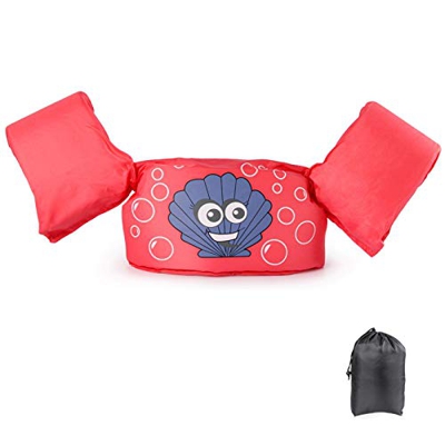 Giubbotto salvagente con tracolla per bambini di 2 – 7 anni, 15 – 30 kg, per imparare a nuotare, con diversi design per ragazzi e ragazze (guscio)