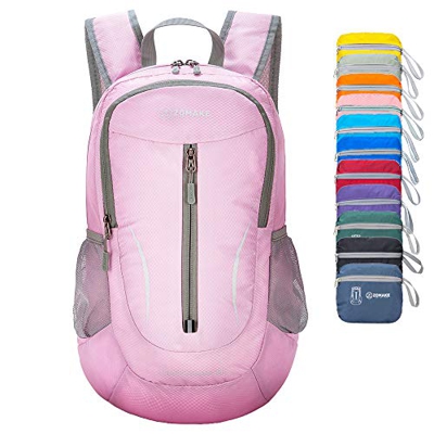 ZOMAKE Zaino Ripiegabile 25L, Piccolo Zaino Leggero Pieghevole, Zainetto Impermeabile per Uomo Donna Hiking Viaggio Trekking Città Sportivo (Rosa Chia