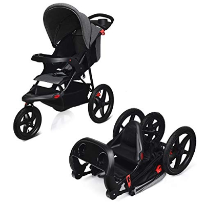 COSTWAY Passeggino per bambini da jogging, passeggino portatile da viaggio per bambini, leggero e compatto, pieghevole con blocco alle ruote, con cest