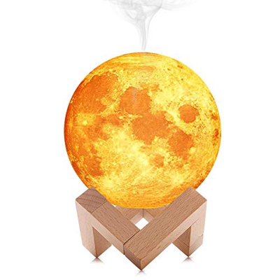 YunNasi Umidificatore Ambiente Moon Lamp Luce Notturna Forma della Luna Nebbia Fredda 880ml, 3 Modalità di Illuminazione per Soggiorno Camera da Letto