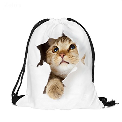 BESTOYARD Sacca sportiva a tracolla Zaino con cordino a stampa 3D Ultra leggero Borsa sportiva per uomini donne ragazzi ragazze bambini (Gatto)