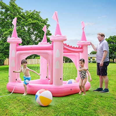 Teamson Kids Giardino Piscina Gonfiabile Castello Rosa per Bambini TK-48271P-UK/EU