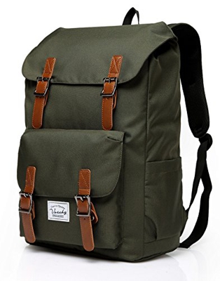 VASCHY Zaino Uomo, Zaino Donna Impermeabile Zaino Porta PC 15.6 Pollici Zaino Scuola Vintage Zaino Universita Casual Zaino Viaggio Trekking Verde