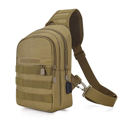 Huntvp® Borsa Petto Tattico con USB Ricaricabile Porta Bottiglia Militare Zaino Monospalla Uomo Borsello a Tracolla Molle per Campeggio Escursionismo  en oferta