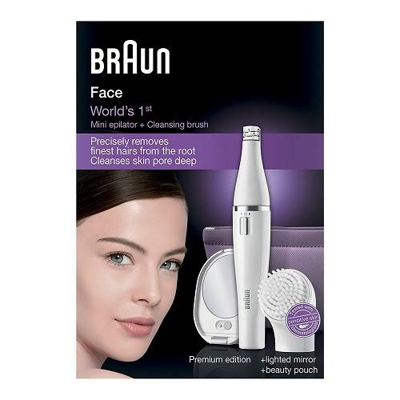 Braun Face 830 Premium Edition Epilatore Viso e Spazzola di Pulizia Viso con Specchio e Pochette