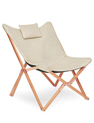 Sedie da Giardino Sedia Pieghevole Portatile Poltrone con Cuscino Poltroncine per Soggiorno Esterno Campeggio Imbottita Tessuto Legno di Faggio (Beige características