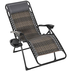 Outsunny Sedia a Sdraio da Giardino in Rattan Pieghevole con Poggiatesta e Vassoio, Prendisole Struttura in Acciaio, Grigio, 65x70x110cm en oferta