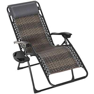 Outsunny Sedia a Sdraio da Giardino in Rattan Pieghevole con Poggiatesta e Vassoio, Prendisole Struttura in Acciaio, Grigio, 65x70x110cm