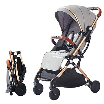 SONARIN Passeggino leggero,Passeggino compatto,Pieghevole con una mano,imbragatura a cinque punti,ideale per aeroplano(Grigio)