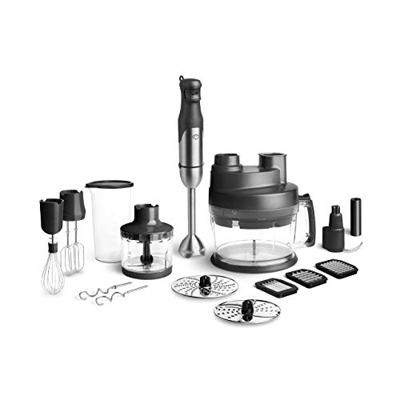 Set Frullatore a immersione Sam in acciaio inossidabile, Robot da cucina con sbattitore elettrico, tritatutto elettrico e Misurino con coperchio, mixe