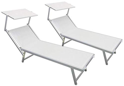 vandi Set 2 Lettini Prendisole da Giardino in Alluminio Zanzibar Bianchi