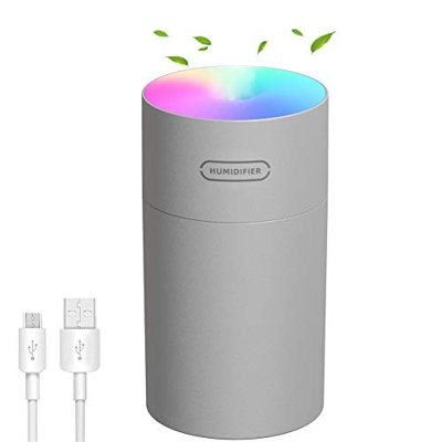 LinTimes Umidificatore Diffusore di Aromi Ultrasuoni USB, Diffusore di Olio Profumato per Camera da Letto Soggiorno Auto 270ml Luci Colorate - Grigio