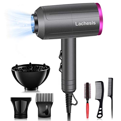 Lachesis Asciugacapelli Light, asciugacapelli professionale Ion Quiet 2200W con 3 calore e 2 velocità, bocchetta per lo styling del diffusore e pettin