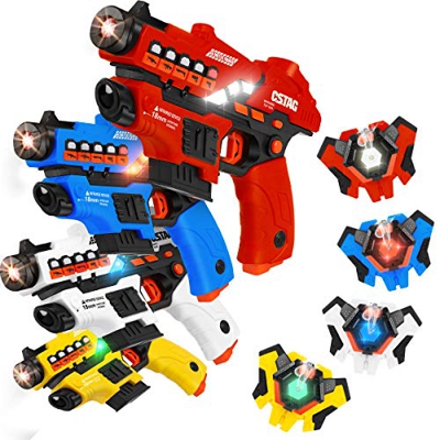 VATOS Set di Pistole Giocattolo con Funzione Spray e Schermo a LED, Set di 4 Pistole con Gilet per Bambini Fun Family Toy per 6 7 8 9 10 11 12+ Ragazz