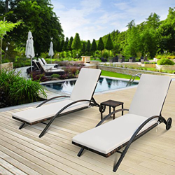 Festnight Salotto da Esterno Moderno, Lettini da Giardino, Sedie a Sdraio da Giardino in Rattan, Schienale Regolabile, capacità Max. 120 kg, 3PCS en oferta