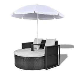 Anself Set Lounge da Giardino,Set divani da Giardino in polirattan con Parasole da Esterno Nero precio
