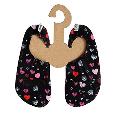 Slipstop - Scarpe da spiaggia per bambini, antiscivolo, da balletto, con cuori rosa, diverse misure, Multicolore (nero rosa), 18/20 EU