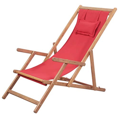 UnfadeMemory Sdraio da Spiaggia Pieghevole in Tessuto e Telaio Legno Rosso