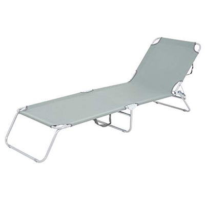 ECD Germany Lettino da Giardino 200x56x26 cm Grigio Struttura in Alluminio Sdraio da Spiaggia Pieghevole Brandina con Schienale Regolabile Lettino Pre