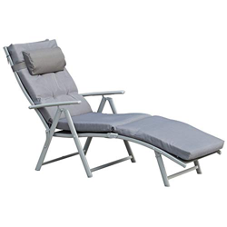 Outsunny Sdraio da Giardino Pieghevole con Materassino e Cuscino, Schienale con 7 Reclinazioni, 137x63.5x100.5cm, Grigio en oferta