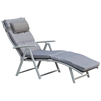 Outsunny Sdraio da Giardino Pieghevole con Materassino e Cuscino, Schienale con 7 Reclinazioni, 137x63.5x100.5cm, Grigio