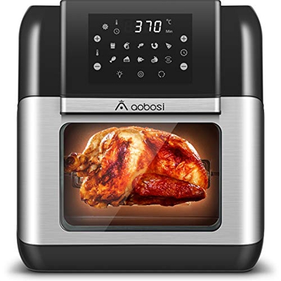 Aobosi Friggitrice ad Aria,Forno ad aria calda 10L,Mini Forno Elettrico Ventilato,Friggitrice Senza Olio,Forno Griglia Rotante,Schermo Digitale,Multif
