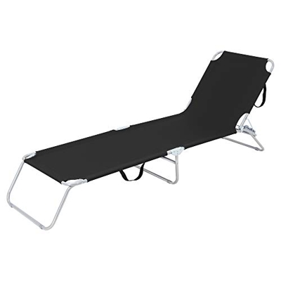 ECD Germany Lettino da Giardino 200x56x26 cm Nero Struttura in Alluminio Sdraio da Spiaggia Pieghevole Brandina con Schienale Regolabile Lettino Prend