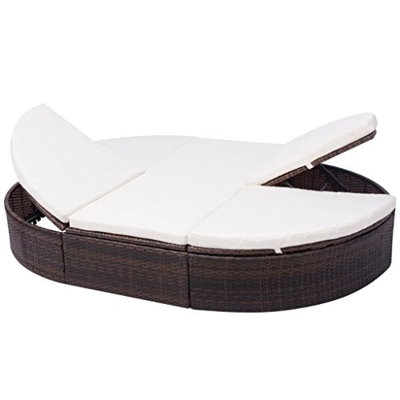 Festnight Letto Lettino Prendisole Matrimoniale a Doppio Ovale in Polirattan Marrone/Nero con Cuscino Bianco da Giardino/Piscina/Patio/Sipaggia/Mare p