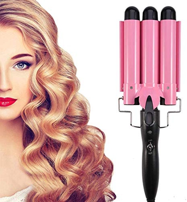 Ferro Arricciacapelli 3 Tubi, Piastra Capelli Onde Bacchetta Ondulata, Doppia Regolazione della Temperatura per Capelli Lunghi/Corti Acconciature Effe