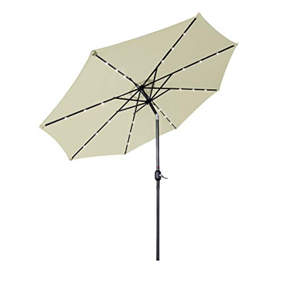 Aufun Ombrellone 300 cm con manovella e Protezione Solare a LED Bianca Protezione UV LED inclinabile 40+ - Ombrellone da Giardino in Alluminio Beige O