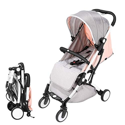 Passeggino leggero,Passeggino compatto,Pieghevole con una mano,imbragatura a cinque punti,ideale per aeroplano (rosa)