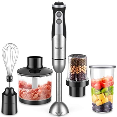 TAKRINK Frullatore a Immersione ad Immersione 1500W 5-in-1 Frullatore Multifunzione, Tazza per Macinare da 200 ml Bicchiere per Mescolare da 600 ml Tr