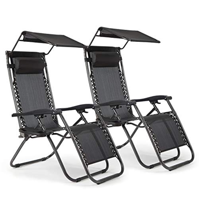 IntimaTe WM Heart Set di 2 Sedie Pieghevole a Sdraio, con Regolabile Ombrellone, Cuscino e Porta Bicchieri, Ergonomico Traspirante Gravità Zero Sedia 