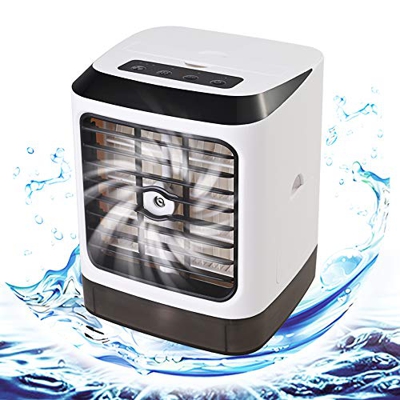 GOLDGE Mini Raffreddatore D'aria USB Condizionatore Portatili, Evaporativo Purificatore Umidificatore con 480 ml, Air Cooler con 3 Velocità del Vento 