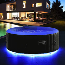 AREBOS vasca idromassaggio con striscia luminosa a LED | vasca idromassaggio gonfiabile | per 4 persone | 130 ugelli | piscina gonfiabile precio