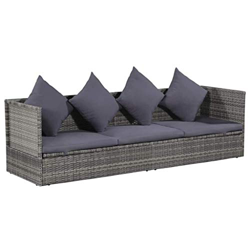 Festnight Lettino Prendisole da Giardino Esterno Regolabile in Polirattan Grigio con Cuscini,Divano a 3 Posti da Giardino Esterno in Rattan con Cuscin precio