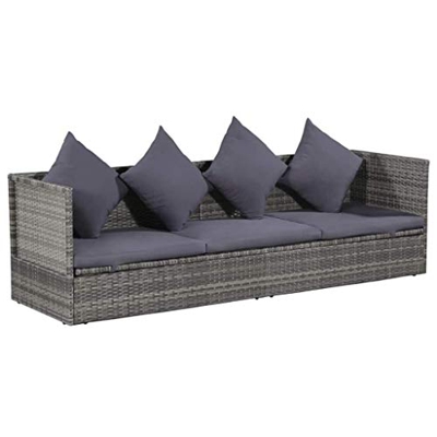 Festnight Lettino Prendisole da Giardino Esterno Regolabile in Polirattan Grigio con Cuscini,Divano a 3 Posti da Giardino Esterno in Rattan con Cuscin